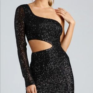 Black sequined one sleeve dress
